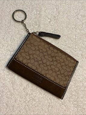 Coach Brown Signature Canvas Cardholder with Key Ring